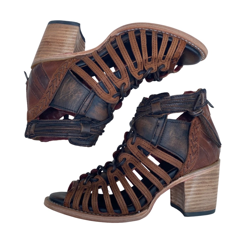 Freebird Wazee Strappy Ankle Bootie Womens 7 Cognac Multi Leather Gladiator